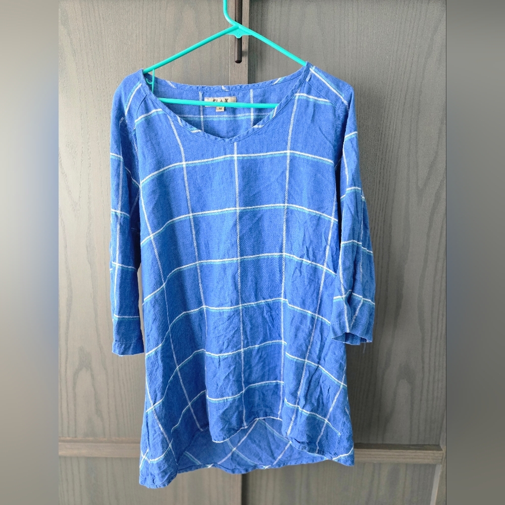 FLAX Blue Checkered Top